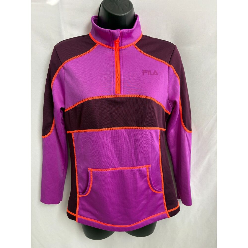 Fila Sport Athletic 1/4 Zip Running Jacket Purple 90s Retro Size S Gym Fitness